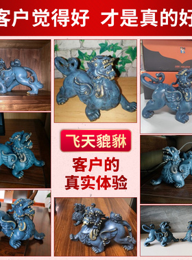 《飞天貔貅》铜貔貅摆件一对纯铜B招财聚财皮丘客厅酒柜装饰工艺