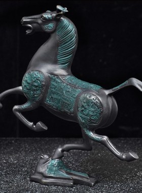 彩黄铜马踏飞燕马摆件马到成功生肖奔马家居客厅电视柜玄关装饰品