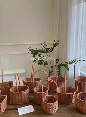 藤编挂篮筐子厨房姜葱蒜收纳篮置物篮壁挂式家用复古手提蓝编织篮