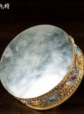 家用客厅金丝茶铜曼扎盘掐镀八吉祥镶银罗宝石镀盘曼修尼泊尔手工