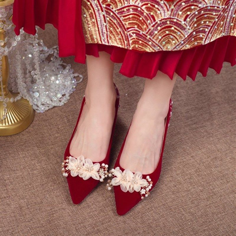 细跟婚鞋孕妇新娘鞋女禾秀主婚纱两穿不累脚浅口酒红色高跟鞋单鞋,淘宝优惠券,粉丝福利购,淘宝优惠卷