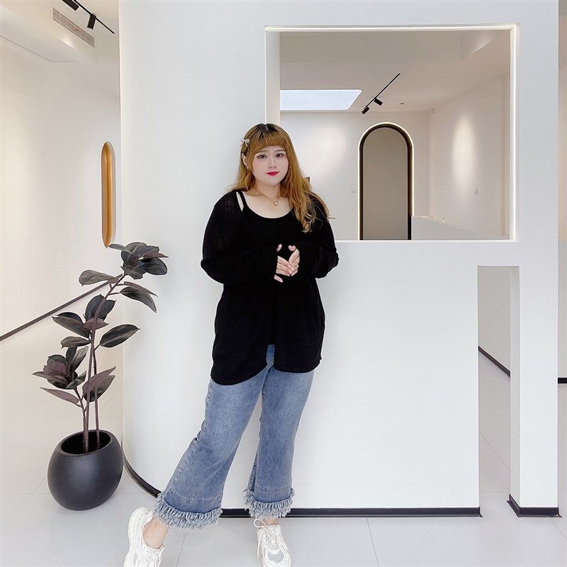 260斤显瘦胖仙女莹莹大码女装胖mm秋季复古休闲微喇毛边牛仔裤子,淘宝优惠券,粉丝福利购,淘宝优惠卷