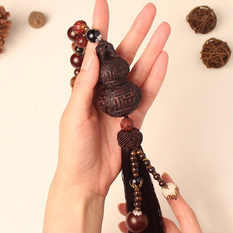 厂家车载精品挂饰手工制作桃木葫芦平安车内吊饰创意汽车挂件 - 图0