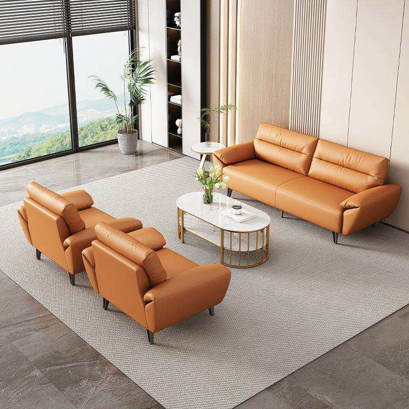 办公沙发茶几组合西皮简约现代商务接待办公室沙发橙色极简三人位,淘宝优惠券,粉丝福利购,淘宝优惠卷