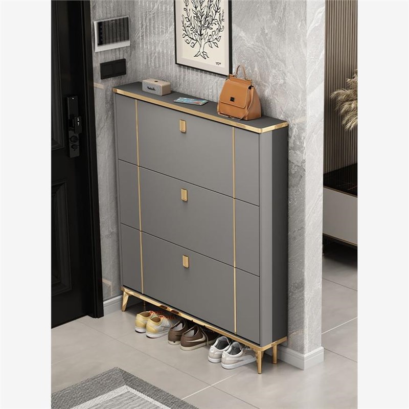 厂家直销轻奢超薄翻斗鞋柜家用门口大容量靠墙多功能易组装玄关柜 - 图3
