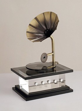 北欧轻奢水晶留声机收音机摆件家居样板房客厅玄关办公室装饰品