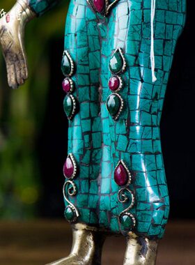 天降佛 客厅中式摆件 尼泊尔镶嵌松石12寸立像与愿印释迦牟尼佛