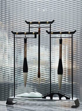 创意软装禅意摆件书房办公桌书桌新中式现代样板间饰品摆设架毛笔