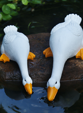 中式庭院池塘鸭子装饰摆件户外花园水景动物假山喷泉流水造景饰品