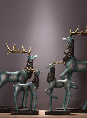 美式复古摆件招财鹿创意家居客厅电视柜书房软装饰品结婚乔迁礼物