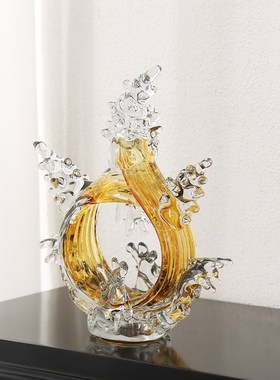 琉璃抽象艺术浪花摆件财源滚滚现代轻奢客厅玄关电视柜酒柜装饰品