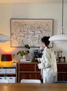 高级感侘寂风极简装饰画美式简约黑白抽象挂画书房马牛羊玄关壁画