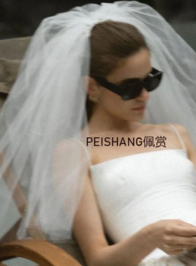 白色网纱新款蓬蓬头纱遮面婚礼旅拍领证登记短款小头纱新娘头纱