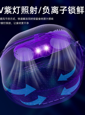 厨房便捷解冻器新款双风扇家用多功能UV紫外灯解冻保鲜神器洗菜篮