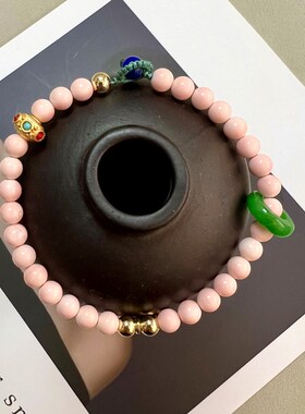 天然粉珊贝珊瑚贝手链女款手串配水滴珍珠镶嵌纯手工编织手绳闺蜜