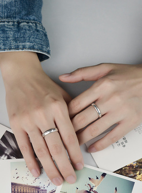 纯银开口情侣戒指雕刻定制刻字定做对戒指环经典圆弧男女学生礼物