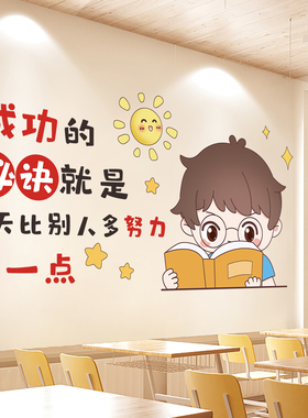 学习励志标语贴纸墙贴托管班小学教室墙面文化装饰背景墙班级布置