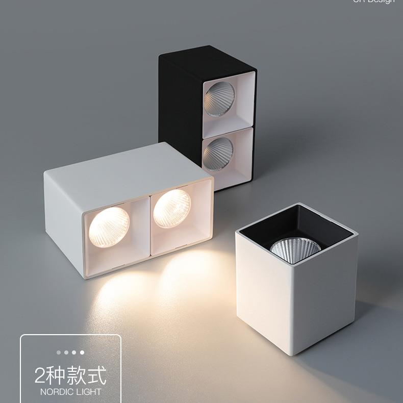 Cob square downlight double head home living room bold lamp without main light ceiling bedroom anti-glare led surface mounted spotlight