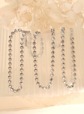 925通体纯银项链女生简约圆珠链百搭配链套链时尚锁骨链银饰品