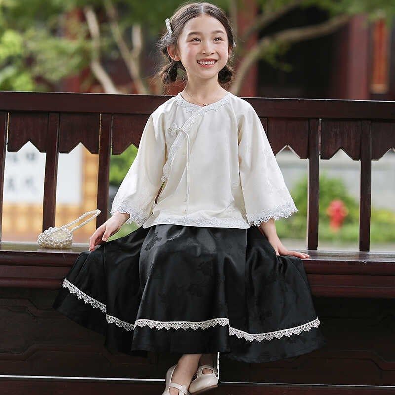 儿童汉服复古倒大袖上衣女童中国风白色内搭衬衣春秋款女孩唐装,淘宝优惠券,粉丝福利购,淘宝优惠卷