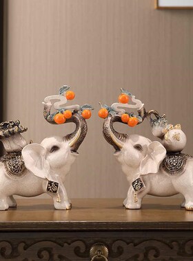 现代平安喜乐财福大象摆件轻奢玄关电视柜酒柜装饰品开业乔迁礼品