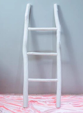 实木干树枝民宿装饰木梯原木复古摆件梯形置物架创意拍照道具梯子