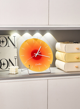 现代创意落日时h钟摆件家用客厅玄关桌面玻璃表盘床头柜家居装饰