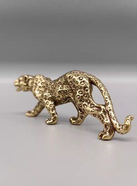 创意纯黄铜实心一路暴发金钱豹手把件挂件古玩摆件随身把玩收藏品
