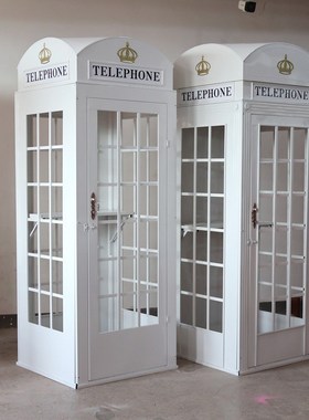 复古铁艺电话亭模型邮筒信箱指示牌景观长椅大型户外装饰道具摆件