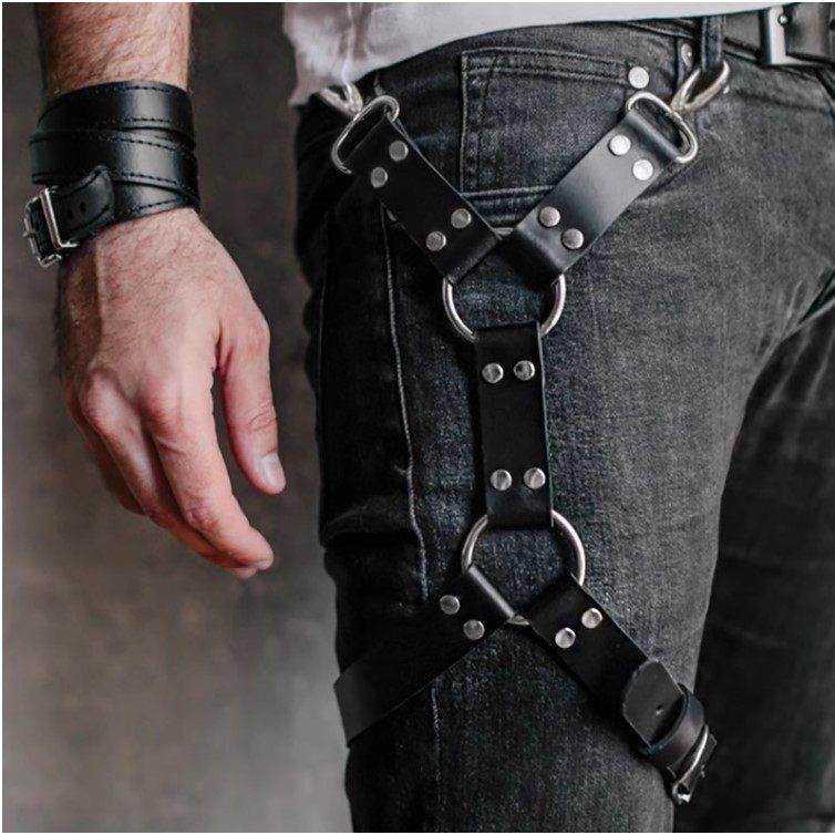 哥特皮质大腿束缚皮带潮男腿部皮革装饰西裤腰链绑带酒吧演出配饰,淘宝优惠券,粉丝福利购,淘宝优惠卷