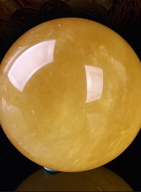 原石打磨天然黄色水晶球摆件方解石冰洲石装饰客厅办公室招米纳福