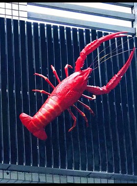 玻璃钢发光龙虾雕塑仿真小龙虾模型海鲜烧M烤大排档招牌迎宾挂门