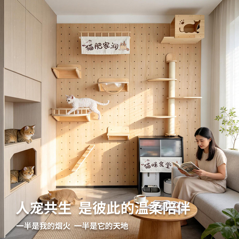 Balcony solid wood hole board cat climbing frame