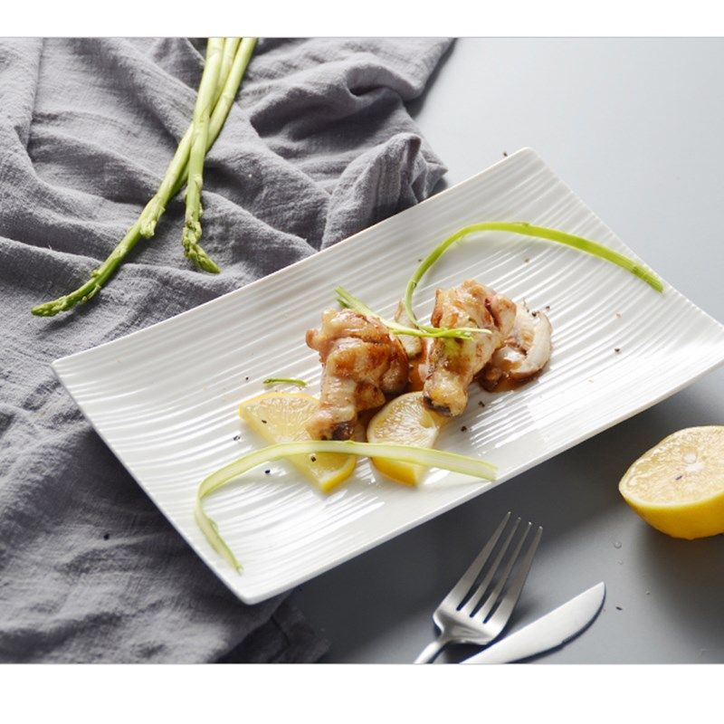 纯白酒店陶瓷餐具细纹长方形平盘寿司盘蛋糕盘西餐盘意面盘饭盘,淘宝优惠券,粉丝福利购,淘宝优惠卷
