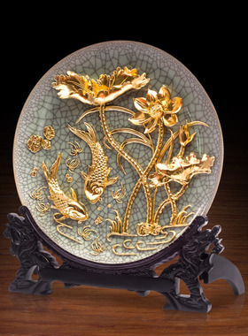 年年有余漆e线雕陶瓷工艺品摆件摆盘家居饰品乔迁新居礼物开业礼