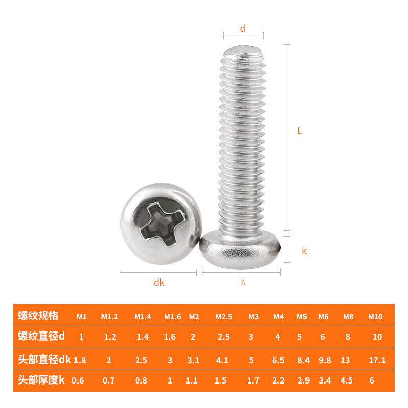 不锈钢304盘头机丝螺钉圆头十字螺丝半圆头十字螺丝M2M2.5M3M4M5 - 图1