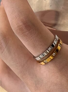 复古风欧美微镶戒指女组合锆石戴定制高级可水洗法式感！轻奢叠戒