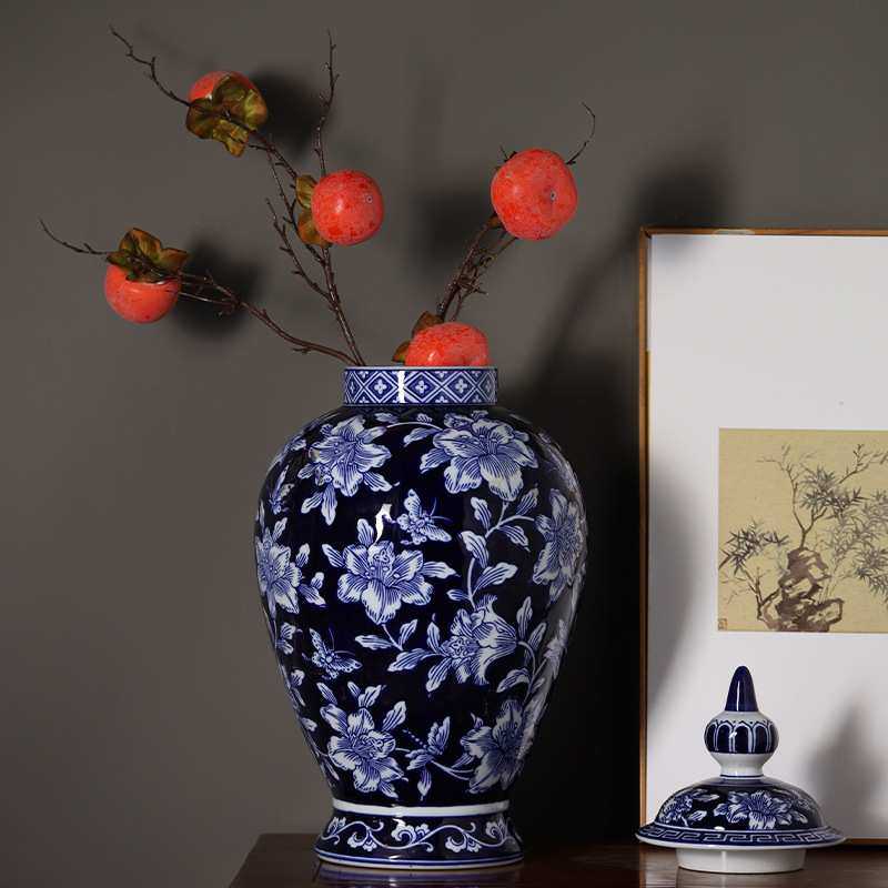 蓝底青花瓷陶瓷花瓶水培鲜花摆件落地储物罐大摆件,淘宝优惠券,粉丝福利购,淘宝优惠卷