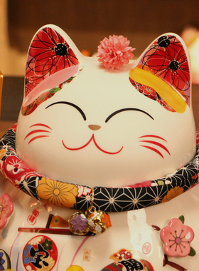 粉色摇手招财猫存钱罐礼物摆件