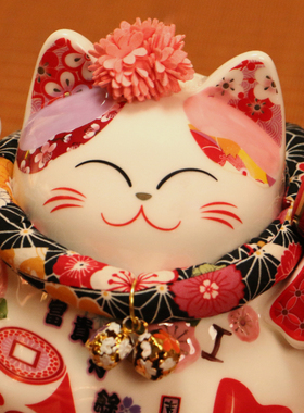 粉色摇手招财猫存钱罐礼物摆件