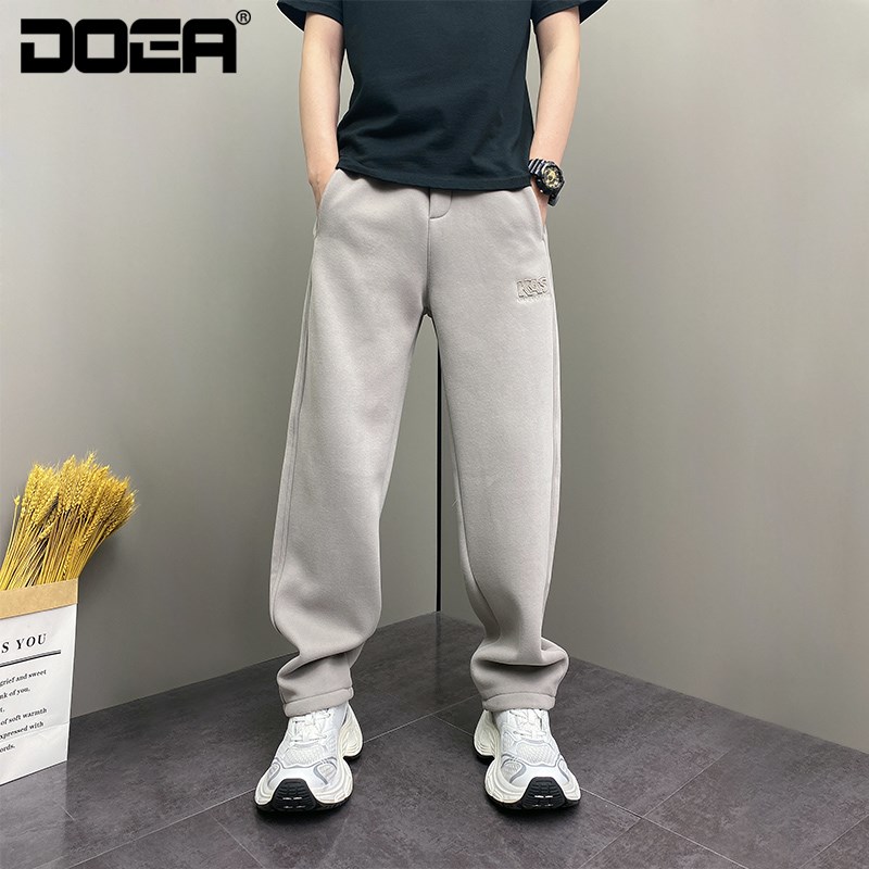 2024年冬季加绒加厚潮流韩版钢印条纹青年男士宽松哈伦卫裤子男生 - 图0