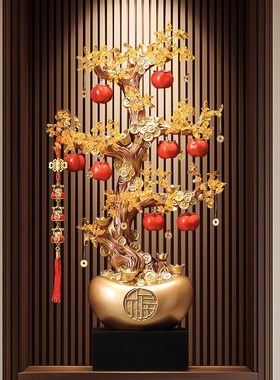 事事如意柿子发财树玄关客厅落地招财摆件装饰乔迁新居开业礼物