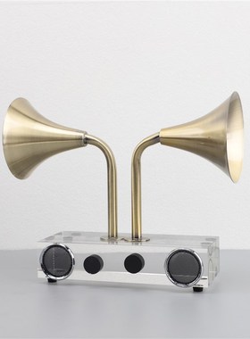 简约现代复古水晶金属留声机样z板间家居客厅书房创意桌面装饰摆