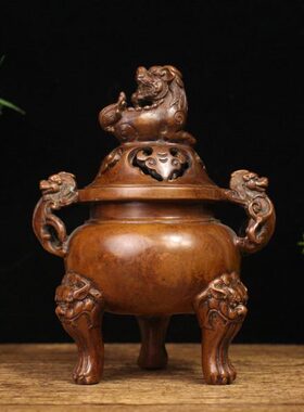 狮子大家居装饰摆件炉大檀香炉纯铜明家用香薰明德炉宣炉仿古盘香