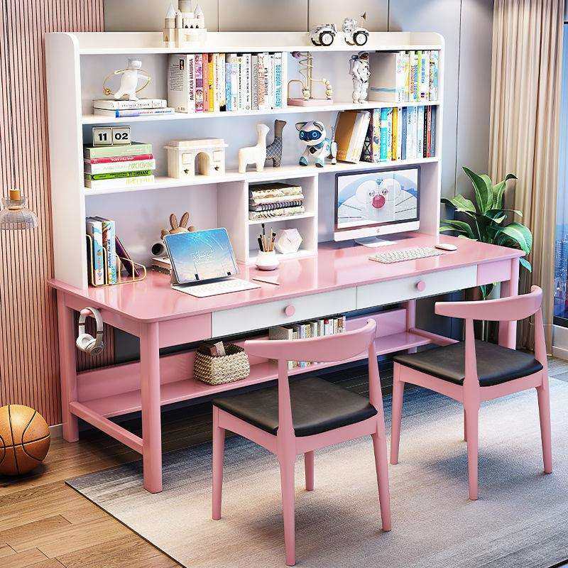 实木双人书桌书架一体电脑办公桌家用卧室儿童学习桌长条桌写字桌,淘宝优惠券,粉丝福利购,淘宝优惠卷