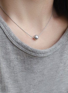 极简小众韩风灰色小珍珠项链女高级感单颗气质锁骨链经典简约配饰