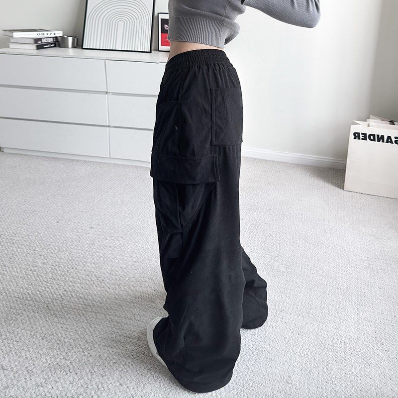 大码阔腿裤女2024冬季新款胖mm宽松显瘦休闲裤高腰抽绳口袋工装裤,淘宝优惠券,粉丝福利购,淘宝优惠卷