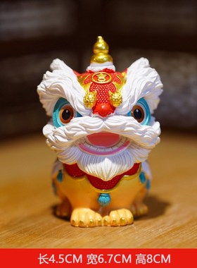 醒狮国潮新中式摆件招财茶宠汽车桌面装饰可爱家居饰.品送礼文创