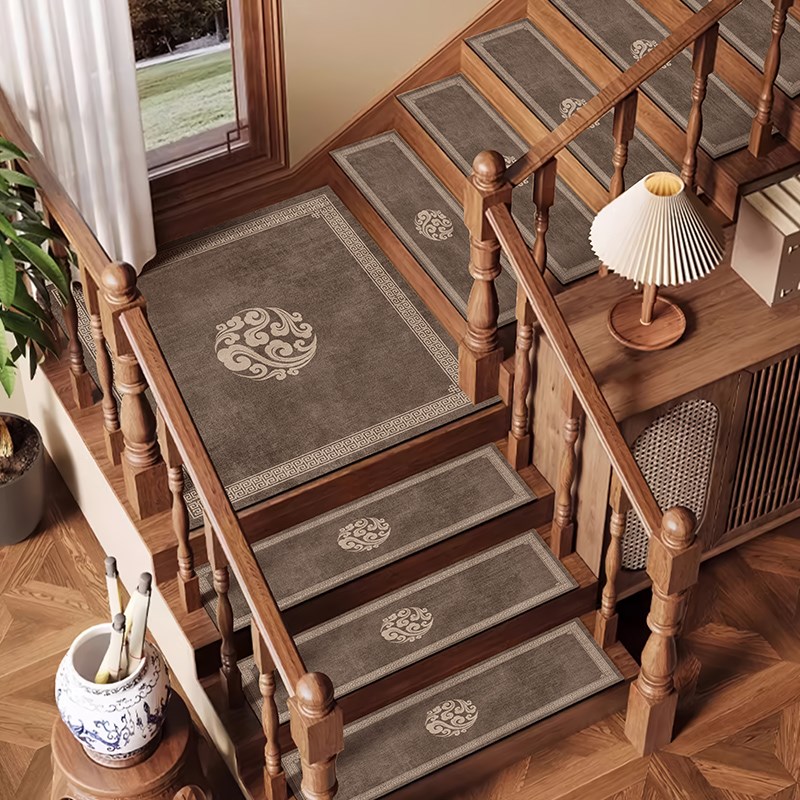 硅藻泥中式防滑楼梯垫踏步垫别墅可擦H洗实木楼梯地毯静音台阶地 - 图1