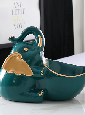 创意招财家居装饰品n玄关桌面收纳摆件进门口放钥匙的收纳盒复古